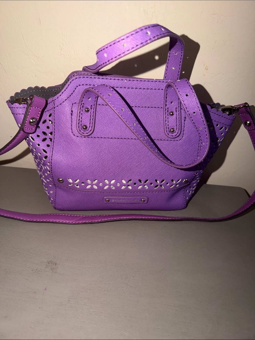 b. makowsky Purple Laser-Cut Crossbody Satchel
